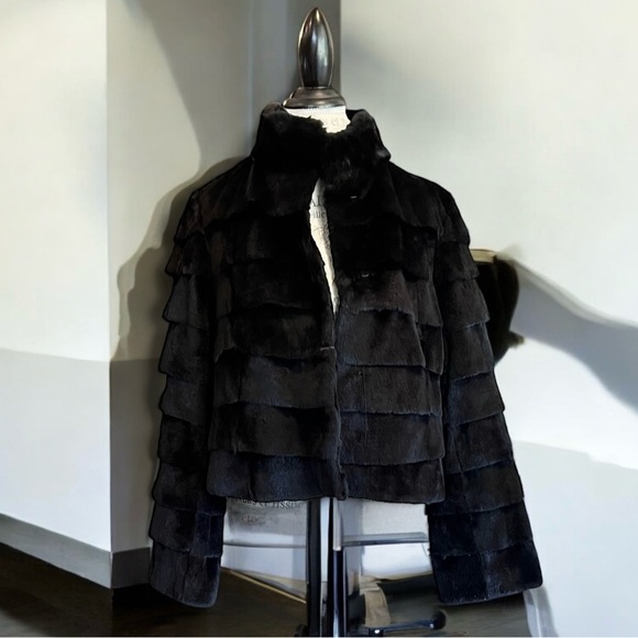 Vintage Blue Duck black rabbit fur ruffle coat Size women’s L - Picture 6 of 12